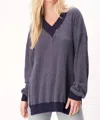 Project Social T Brb Cozy Thermal V-neck Longsleeve Top In Galaxy Blue In Multi