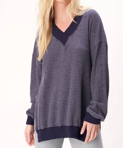 PROJECT SOCIAL T BRB COZY THERMAL V-NECK LONGSLEEVE TOP IN GALAXY BLUE
