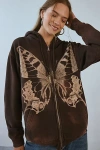 Project Social T Butterfly Graphic Zip-up Hoodie Sweatshirt In Brown, Women's At Urban Outfitters In Brown