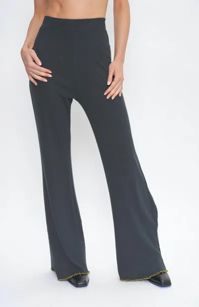 Project Social T Camden Contrast Seamed Rib Pant In Midnight Forest In Black