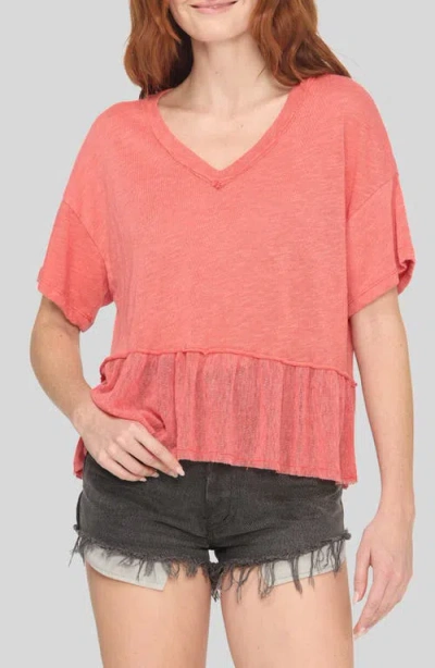 Project Social T Caracas Mixed Texture V-neck T-shirt In Pink