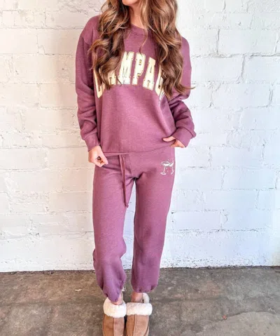 Project Social T Champagne Foil Sweatpant In Merlot In Pink
