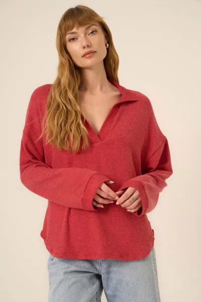 Project Social T Chiara Cozy Collared Pullover In Red