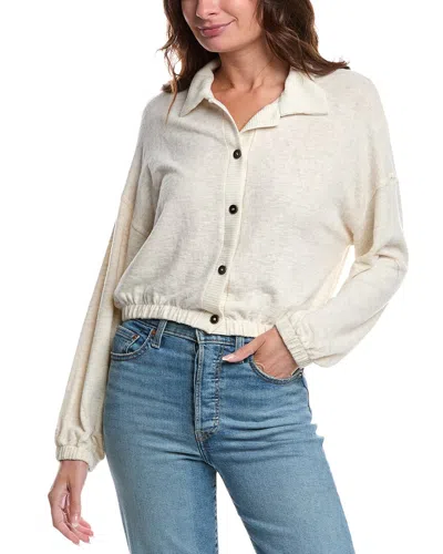 Project Social T Ciara Collared Button Front Cozy Top In White