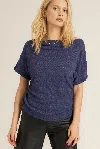 Project Social T Clover Cowl Neck Textured Rib Tee In Blue