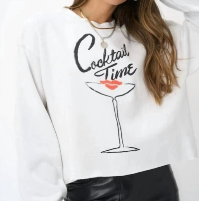 Project Social T Cocktail Time Cropped Sweatshirt In Vintage White