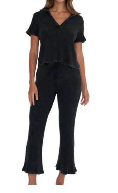 Project Social T Collared Rib Tee In Black In Blue