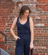 Project Social T Come Together Button Front Textured Tank In Navy Bliss In Blue