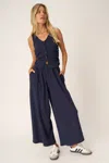 Project Social T Come Together Textured Wide Leg Pant In Blue