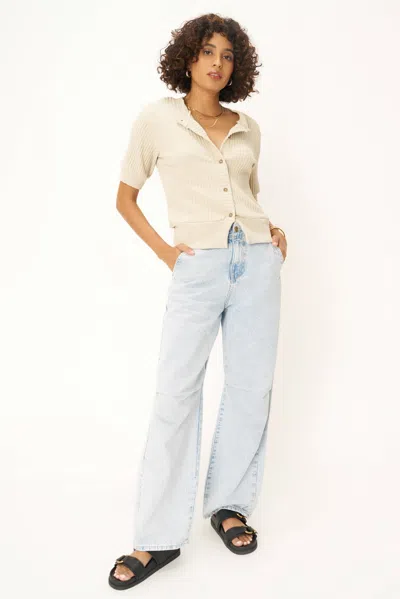 Project Social T Como Button Front Fitted Sweater Rib Tee In Blue