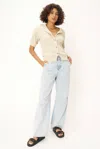 Project Social T Como Button Front Fitted Sweater Rib Tee In Blue