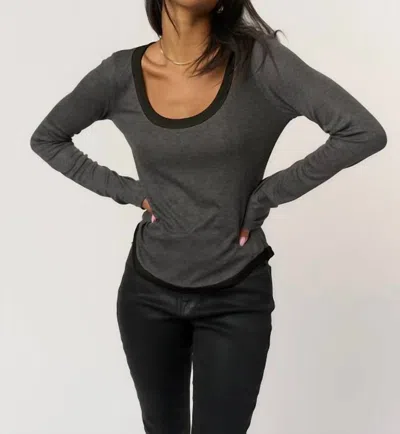 Project Social T Jena Contrast Scoop Neck Long Sleeve Top In Charcoal Black In Gray