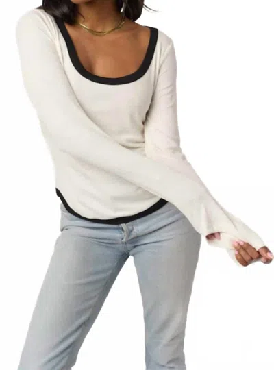 Project Social T Contrast Scoop Neck Rib Long Sleeve Top In Ivory/black In White