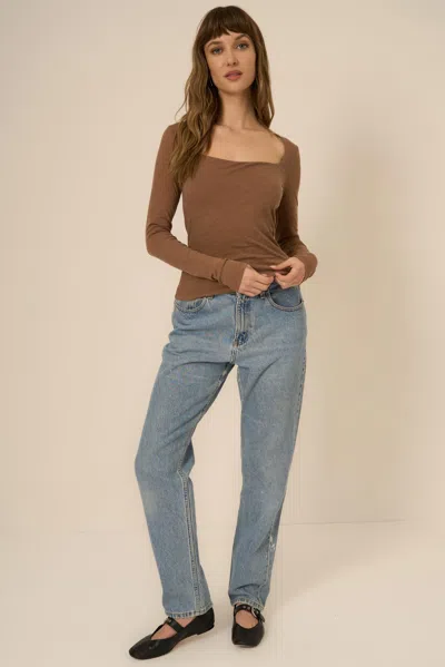 Project Social T Danni Seamless Square Neck Long Sleeve In Brown