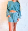 Project Social T Dante Seamed Burnout Thermal Short In Teal In Blue