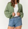 Project Social T Davina Sweatshirt Rib Cardigan In Dark Sage In Blue