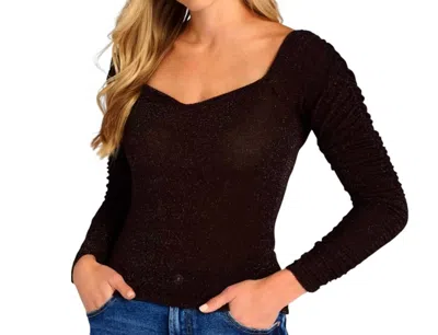 PROJECT SOCIAL T DESIRE SWEETHEART LUREX LONG SLEEVE TOP IN BLACK