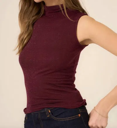 Project Social T Domino Lurex Mockneck Tank Top In Merry Merlot In Burgundy