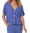 Project Social T Dorian Button Front Top In Blue Iris In Blue