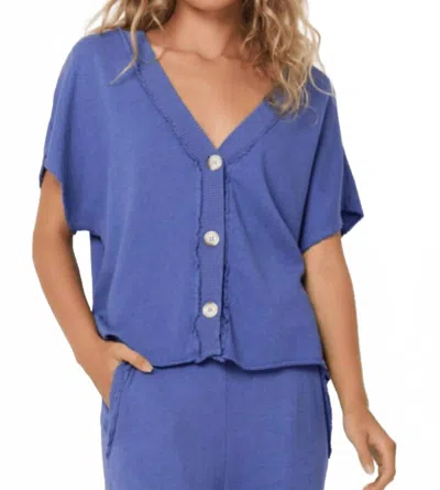 Project Social T Dorian Button Front Top In Blue Iris