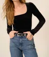 Project Social T Dream Come True Square Neck Velvet Long Sleeve Top In Black In Black