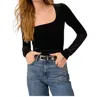 Project Social T Dream Come True Square Neck Velvet Long Sleeve Top In Black In Black