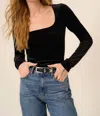 Project Social T Dream Come True Square Neck Velvet Long Sleeve Top In Black In Black