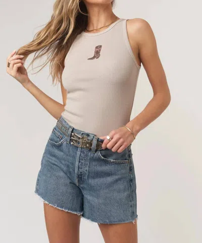 Project Social T Embroidered Boot Bow Tank In Raw Linen In Beige