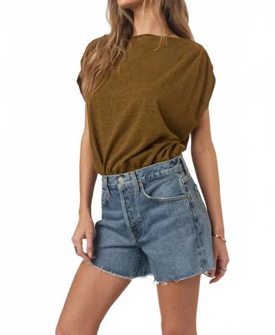 Project Social T Estelle Heathered Pleated Shoulder Tee In Cinnamon In Brown