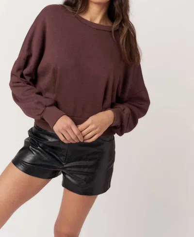 Project Social T Evie Pleated Crew Sweatshirt In Dark Mocha In Brown