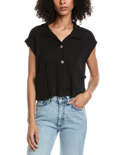 Project Social T Fernanda Button Front Textured Rib Shirt In Black