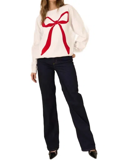 Project Social T Flocked Bow Long Sleeve Sweatshirt In White