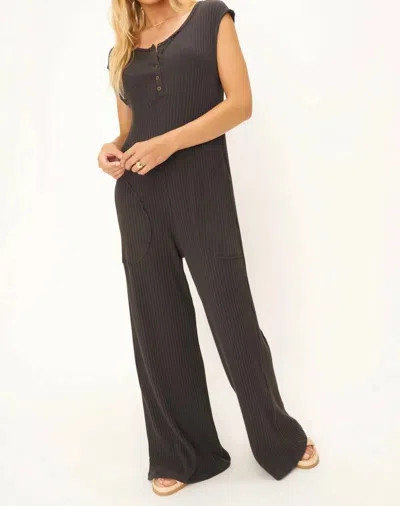 Project Social T Frida Henley Sweater Rib Jumpsuit In Black