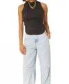 Project Social T Garner Mixed Sweater Rib Mock Neck Tank In Vintage Black In Black