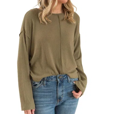 Project Social T Get It Right Textured Long Sleeve Sweater In Olive In Green