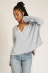 Project Social T Getaway Notch Neck Sweater Rib Pullover In Blue