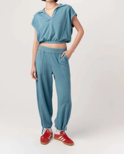 PROJECT SOCIAL T GOING PLACES MIXED TEXTURED COLLARED TOP IN ALPINE BLUE