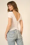 Project Social T Happy Hour Pointelle Ruched Back Rib Tee In White
