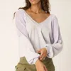 Project Social T Harley Seamed V-neck Pullover Sweater In Ice Blue In White