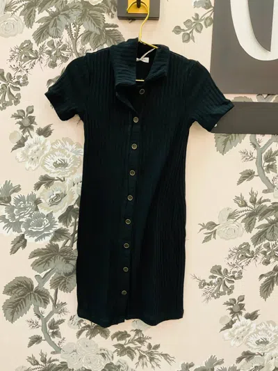 Project Social T Hideaway Button Rib Mini Dress In Black In Green