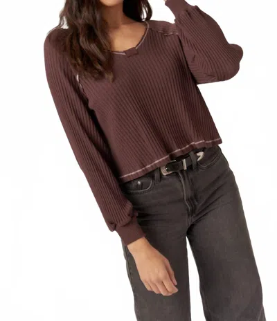 Project Social T Homebody V-neck Rib Long Sleeve Top In Dark Mocha In Brown
