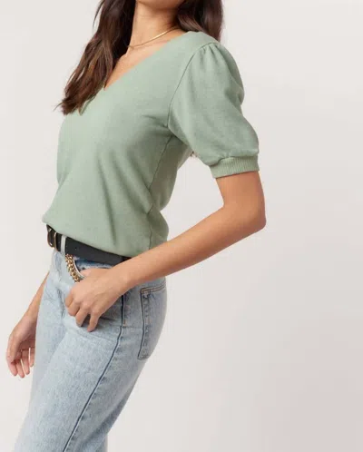 Project Social T In My Feels Puff Sleeve V-neck Top In Chamelon In Green