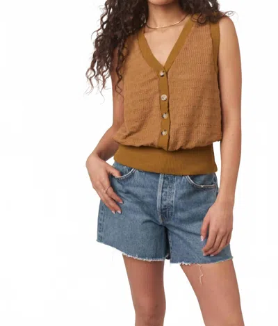 Project Social T Ingrid Button Up Front Textured Tank Top In Cinnamon In Brown