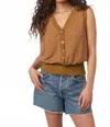 Project Social T Ingrid Button Up Front Textured Tank Top In Cinnamon In Brown