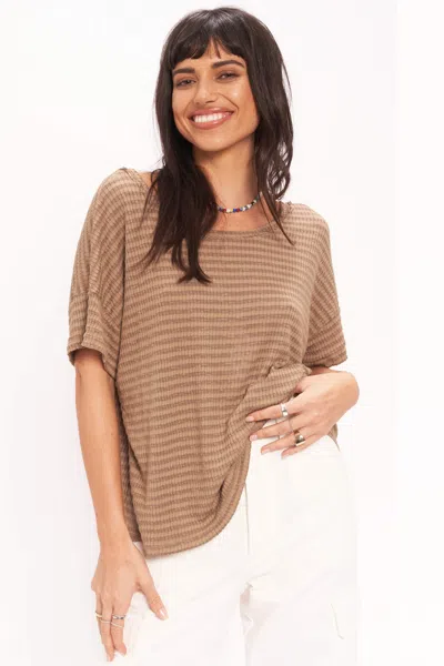 Project Social T Isadora Back Lace Up Stripe Easy Fit Tee In Brown