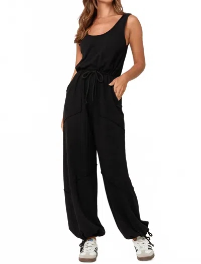 Project Social T Journey Tie Front Terry Jumpsuit In Black