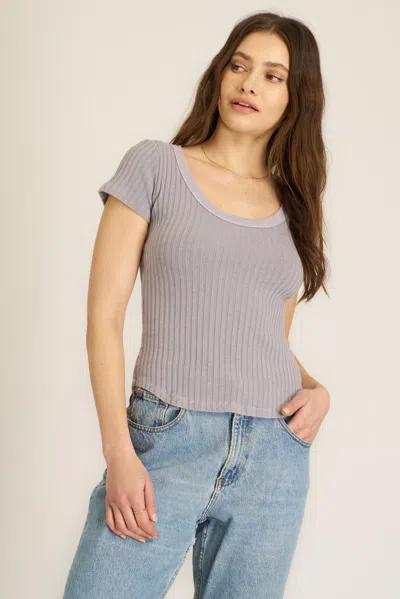 Project Social T Julie Scoop Neck Sweater Rib Tee In Gray