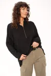 Project Social T Last Kiss Cozy Half Zip Tunic In Black