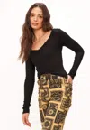 Project Social T Last Time V Neck Rib Fitted Long Sleeve In Black