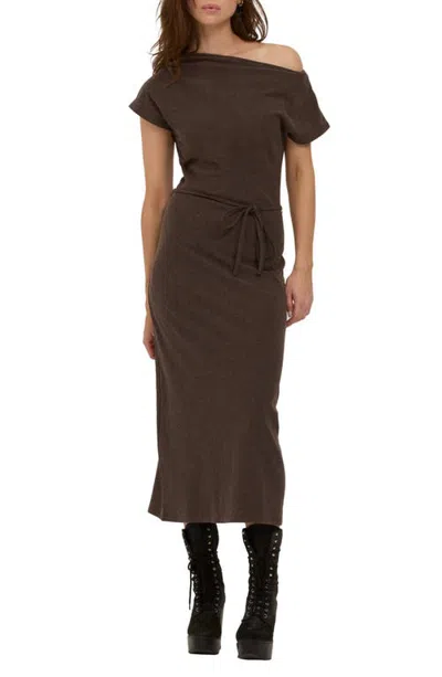 Project Social T Laurel Off The Shoulder Midi Dress In Brown